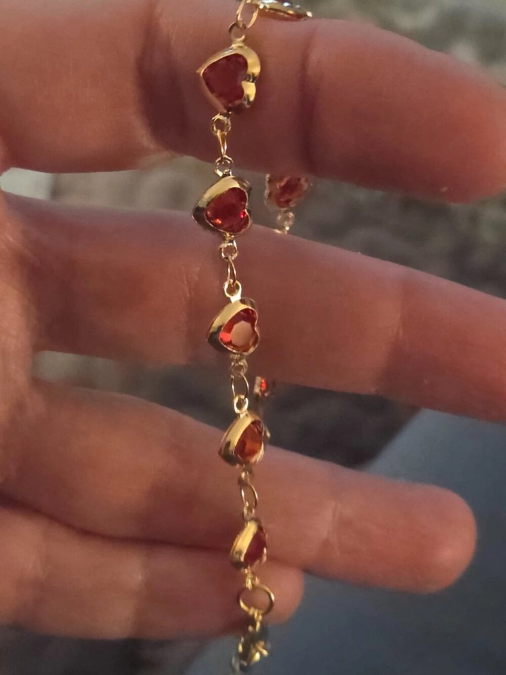 Ruby heart chain bracelet 7 inches long, lobster clasp and 2 inch extender